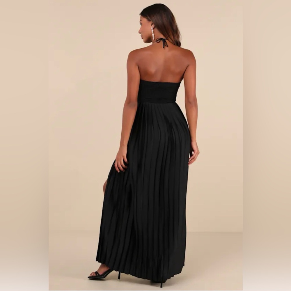 Lulu's Black Strapless Pleated Maxi with Thigh Slit - Picture 2 of 4